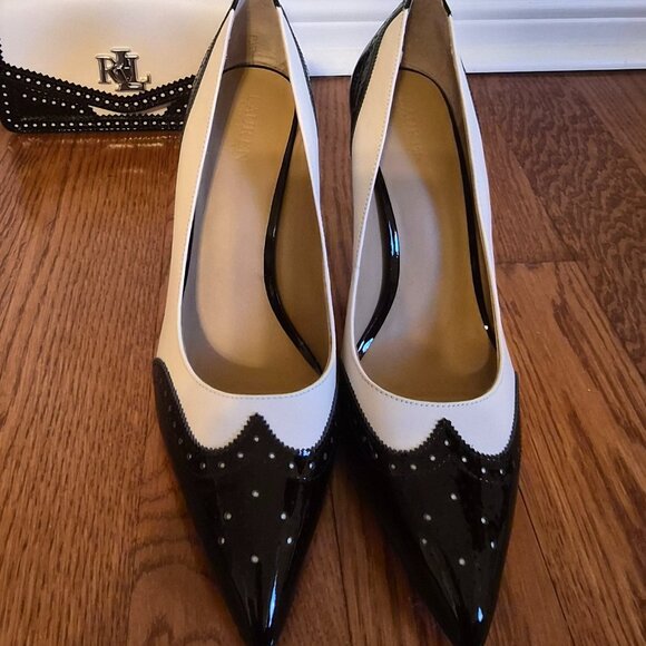 Ralph Lauren Pumps, Size 9B, White/Black Patent, All Leather - Picture 4 of 13